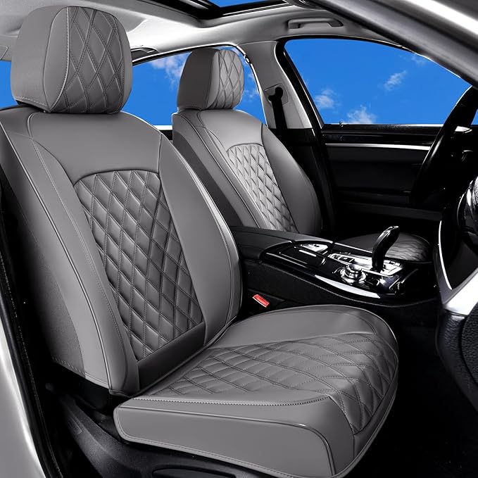Huidasource Gray Seat Covers Full Set, Gray Seat Covers 5 Seats Waterproof Nappa Leather, Universal Fit for Most Cars,Van,Truck, SUV, Honda Civic Nissan Compass Sentra Focus Explorer(Full Set/Gray)