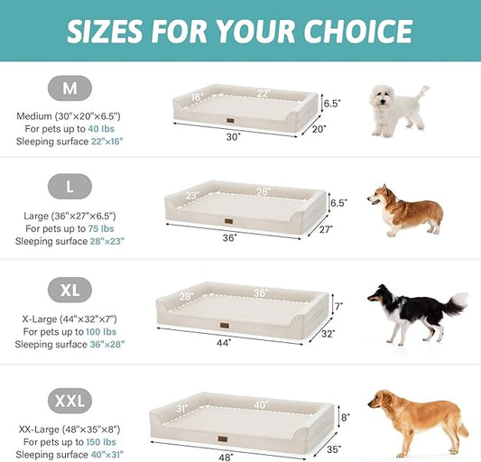 COZY KISS Orthopedic Dog Beds for Large Sized Dog, XL Bolster Pet Couch with Waterproof Lining, Egg Crate Foam Sofa for Pets Up to 100 lbs, U-Shaped, 44x32x7 inch, Beige