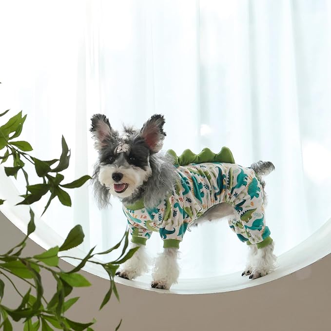 CuteBone Dinosaur Costume Dog Pajamas, Stretchy Spandex Crystal Velvet Sleepwear Coat for Small Dogs, Soft & Warm Pet Outfit Clothes for Cold Weather, Cozy Pullover Design COSP05M