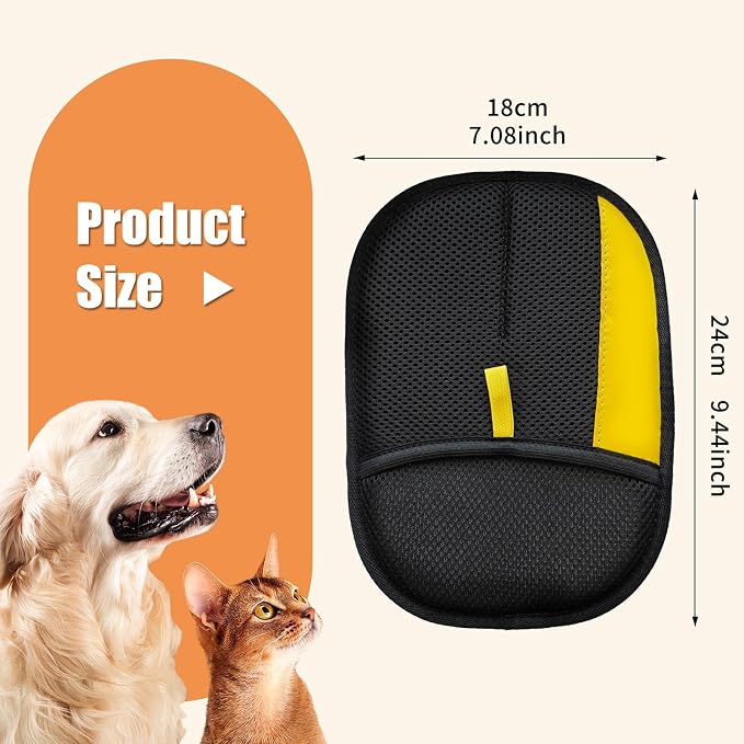Cat Dog Hair Removal Mitt, 2 Pack Electrostatic Gloves That Work Pet Hair | Bidirectional brush fibers. Quickly cleans couch, carpet, car seat, clothing. Washable. Works on short & long hair.
