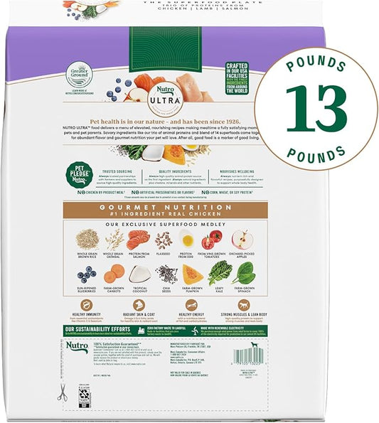 Nutro Ultra Dry Dog Food for Adult Dogs with a Trio of Proteins from Chicken, Lamb and Salmon, 13 lb. Bag