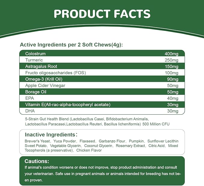 Dog Allergy Chews, Dog Allergy Relief Chews Coat Supplement for Itchy Skin, Probiotics for Dogs with Colostrum Omega-3 Immune Supplement-120ct