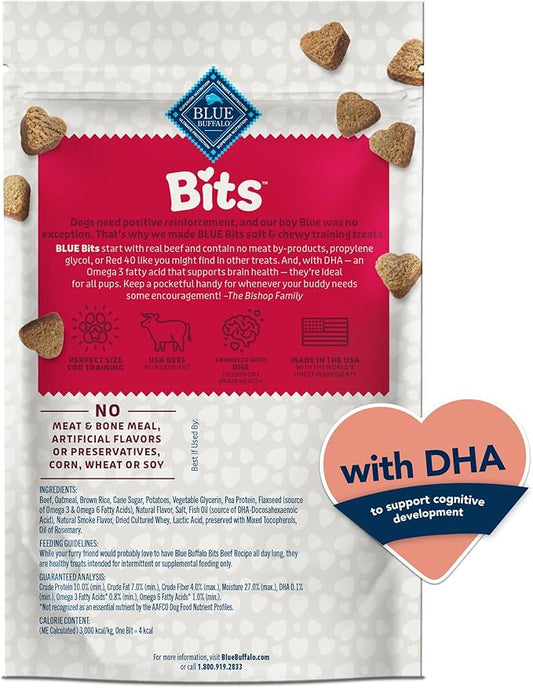 Blue Buffalo Bits Soft Dog Treats for Training,Made with Natural Ingredients & Enhanced with DHA,Beef Recipe,4-oz Bag,(Pack of 2)