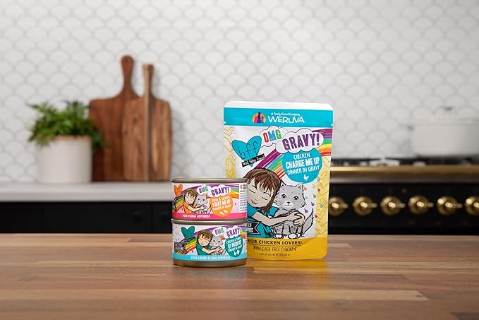 Weruva B.F.F. OMG - Best Feline Friend Oh My Gravy! Grain-Free Wet Cat Food Cans, Crazy 4 U! Chicken & Salmon, 5.5-Ounce Can (Pack of 8)