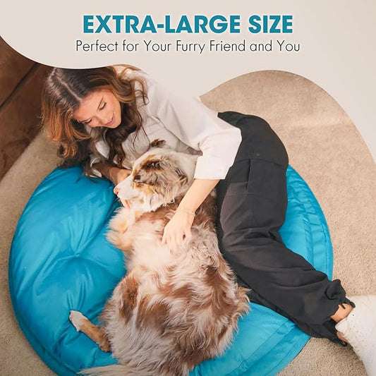 ClevaHome Orthopedic Dog Bed for Large Dogs, 36 inches Dual Layer Water Repellent Round Pet Bed with Washable Cover Nonslip Bottom(Mosaic Blue)