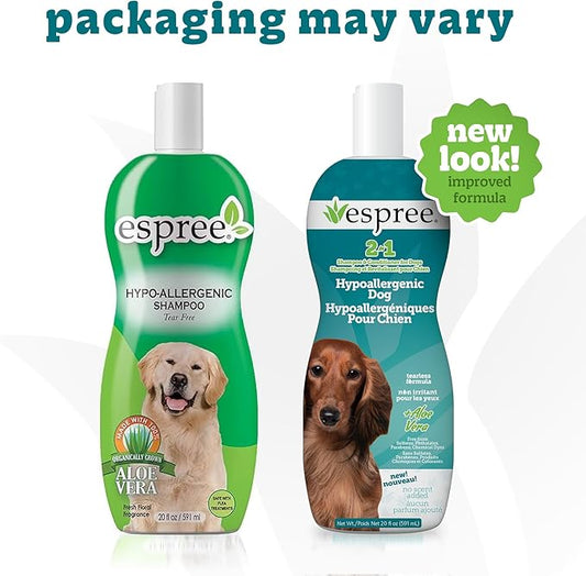 Espree Hypoallergenic Dog Shampoo & Conditioner, Tearless Formula with Aloe Vera, Sulfate-Free, Paraben-Free, Harsh Chemical and Dye-Free, Safe for Sensitive Skin, 20oz