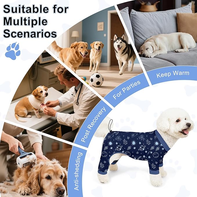 Bienbee Dog Pajamas, 4 Pack Dog Recovery Suit Shedding Suit Cute Soft Puppy Clothes Dogs Pjs Onesies Jammies Adjustable Breathable & Stretchy Clothes for Small Medium Large Dogs Girl Boy Puppy-M