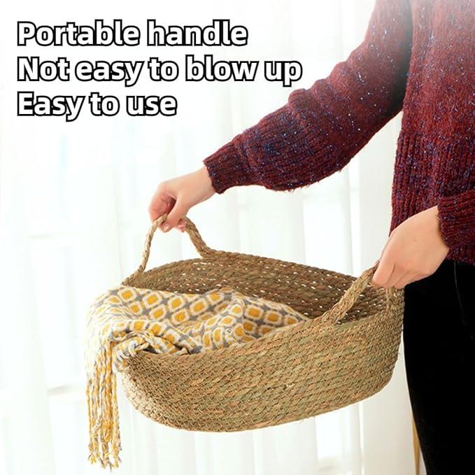 Rattan Cat Litter Pet Bed for Home Pet Supply Pet Sleeping Cat Beds Rattan Cat Dog Kitten Bed Basket Cooling Pet Nest Cat Supply Indoor Cat Cattail Grass to Weave (Corn Flakes,Large)