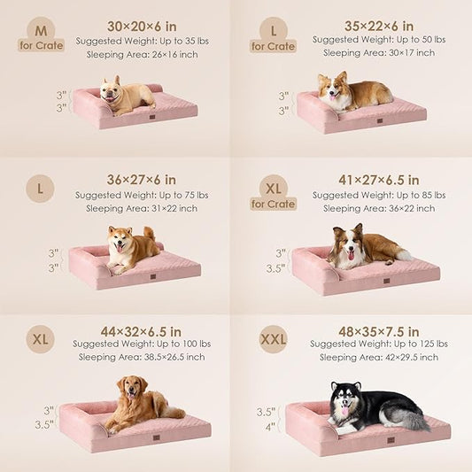 EHEYCIGA Large Dog Bed Memory Foam for Crate, Orthopedic Dog Bed Large Size Dogs with Washable Removable Cover, Waterproof Pet Sofa Couch with Nonskid Bottom, 35x22x6, Pink