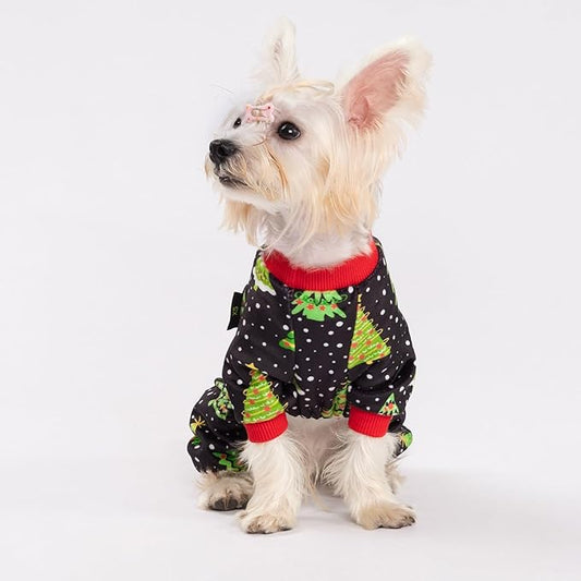 Fitwarm Christmas Tree Dog Pajamas, Christmas Clothes for Small Dogs Boy Girl, Holiday Pet Outfit, Black, Red, Green, Yellow, XS