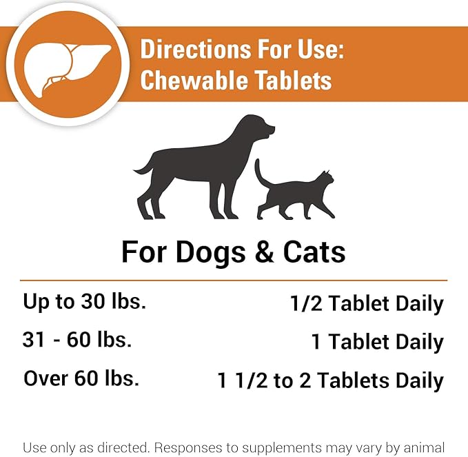 Vet Classics Liver Support Pet Health Supplement for Dogs, Cats โ Liver Functions โ B-Vitamins, Glutathione, Milk Thistle โ Soft Tablets, Chews โ 60 Chewable Tablets