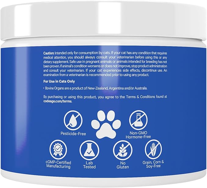 DNA PET Happy Healthy Organs & Glands Supplement For Cats, Freeze-Dried Raw Bovine Liver Grass-Fed Bone Marrow Heart Kidney Pancreas, Bovine Thymus Iron Multi Organ Powder, Joints Cat Vitamins 1.48 oz