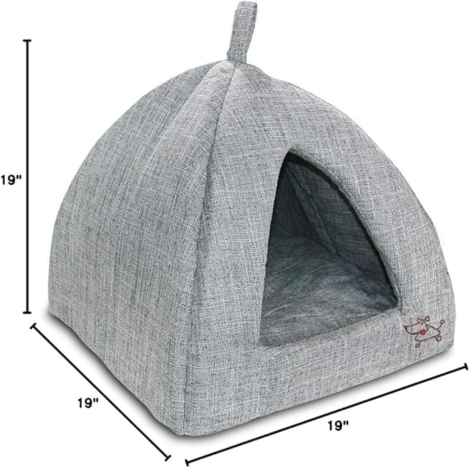 Best Pet Supplies Dog House Bed Crate Mat Tent Indoor Round Soft Plush for Small, Medium, and Large Breeds - Gray Linen, 19 x 19 x H:19"