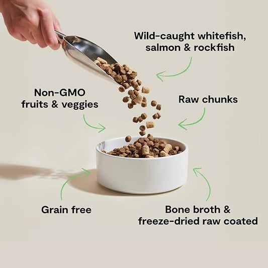 Open Farm, RawMix Dry Cat Food, Protein-Packed Kibble Coated in Bone Broth with Freeze Dried Raw Chunks, for Indoor & Outdoor Cats, Wild-Caught Whitefish, Salmon & Rockfish Recipe, 8lb Bag