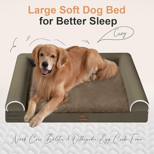 Large Dog Bed Orthopedic Washable: Beds Bolster XL Bed Large Big Dogs Memory Foam Couch Sofa Waterproof with Removable Cover - Brown