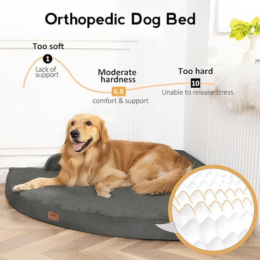 MEKIY Large Orthopedic Dog Bed with Sides XXL Dog Beds with Removable Washable Cover Non-Slip Waterproof Pet Bed for Extra Large Dogs - Dark Grey XXL