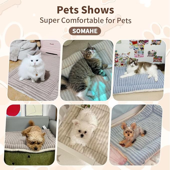 Self-Warming Cat Bed Pad, Reversible & Ultra Soft Pet Mat for Crates, Kennels, Sofas & Furniture, Machine Washable, Durable for Dogs and Cats, 23x15 Inch Apricot