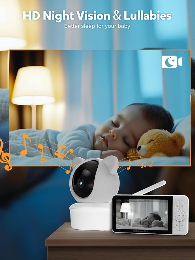 iFamily WiFi Baby Monitor with App – Smartphone Baby Monitor with 5" HD Monitor & 2K Camera, Night Vision, 2-Way Talk, Motion Tracking&Alerts, Temp Sensor, Lullabies,Secure WiFi Lock