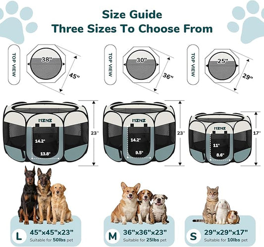 Dog Cat Playpen, Portable Small Animal Playpen Crate Indoor for Dogs Cats Rabbits, Foldable Guinea Pigs Bunny Cage Enclosure for Outdoor, Pop Up Dogs Cats Tent Kennel with Carrying Case, Grey
