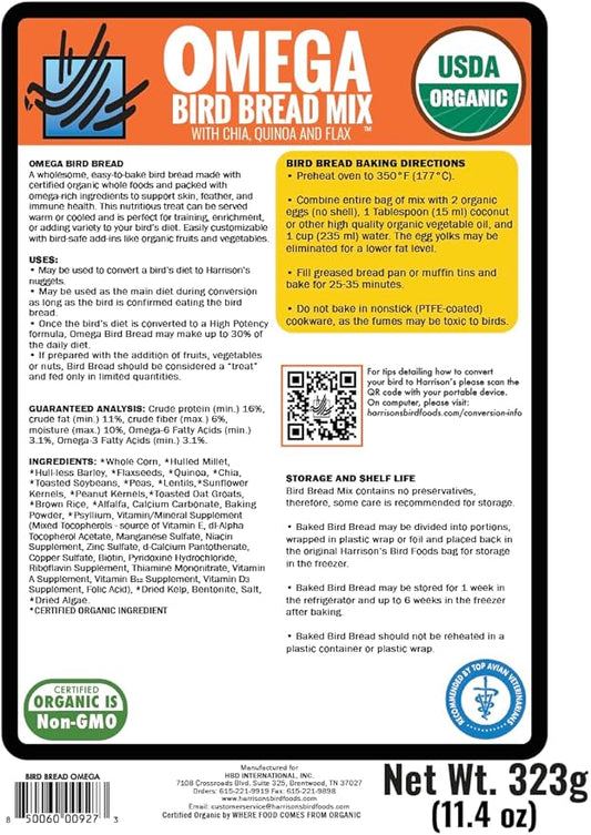 Harrison's Bird Foods Certified Organic NonGMO Omega Bird Bread Mix