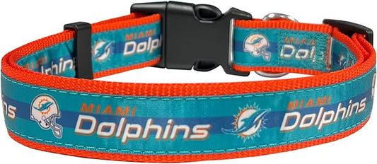 Pets First NFL Miami Dolphins Licensed PET COLLAR, Small - Heavy-Duty, Strong, and Durable Dog Collar. Available in 31 Football Teams and 4 Sizes