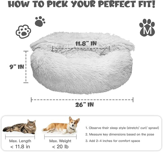 Himax Dog Beds for Small Medium Dogs, Donut Dog Bed with Blanket Attached, Calming Dogs Bed Washable (20"/26"/35") Light Grey