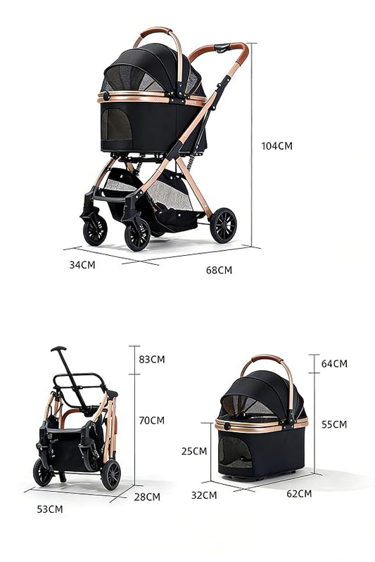 Lightweight Small Pet Stroller for Dogs & Cats, 50 Lbs Capacity Aluminum Alloy Puppy Stroller with Detachable Storage Basket