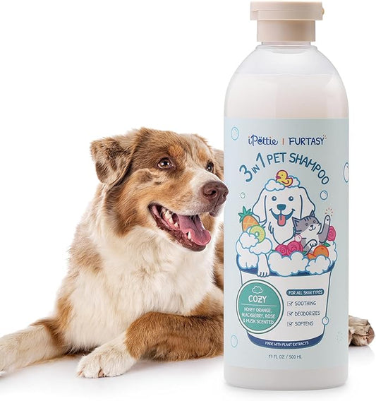 iPettie Furtasy Pet Shampoo for Smelly Dogs, 3-in-1 Wash with Aloe & Herbal Extracts, Soothing, Deodorizing, Softening, Paraben-Free, Alcohol-Free, No Synthetic Dyes, Sunshine Scent