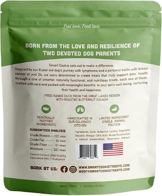 Smart Cookie All Natural Soft Dog Treats - Duck & Squash - Training Treats for Dogs with Allergies or Sensitive Stomachs - Grain Free Dog Treats, Chewy, Human-Grade, Made in USA - 5oz Bag