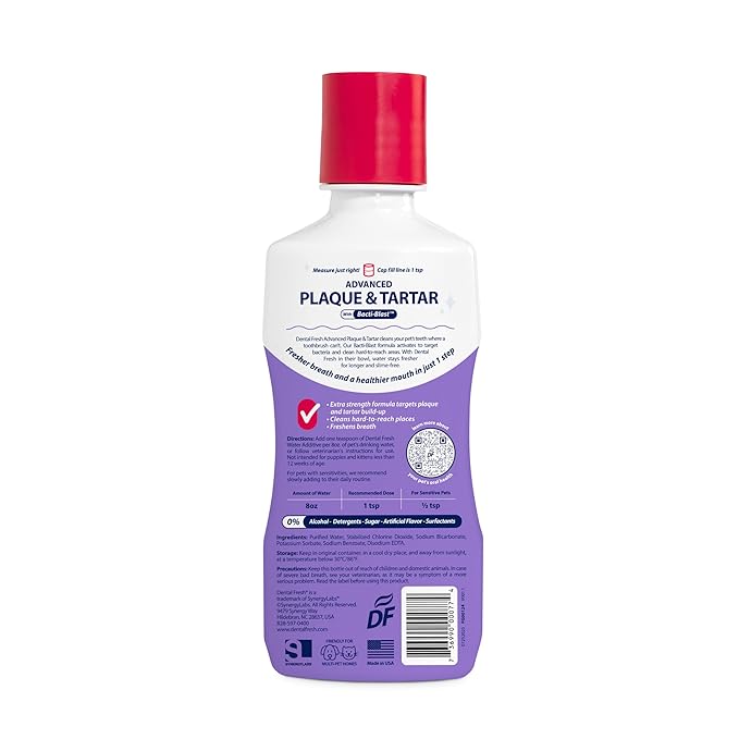 Dental Fresh Water Additive for Dogs and Cats, Advanced Formula, 8 Fl Oz, Plaque & Tartar Daily Oral Care Just Add to Water