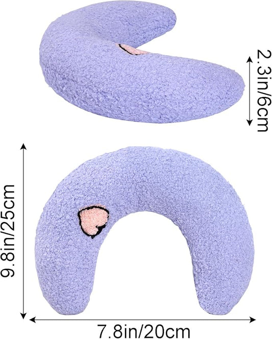 Lystaii Cat Calming Pillow for Indoor Pet Small Dog Calming Pillow Soft Fluffy Cat Bed Dog Neck Toy Half Donut Anxiety Relief Toy with Cute Embroidery Pattern (Purple, Peaches)