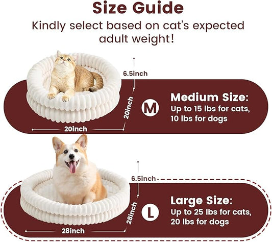 Small Dog Beds, Machine Washable Donut Large Cat Beds for Indoor Cats, Fluffy Round Pet Bed with Anti-Slip Bottom for Puppy and Kitten, White, 28"x28"x5"