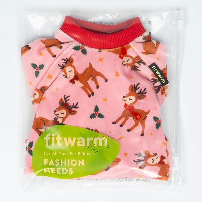 Fitwarm Christmas Reindeer Dog Pajamas, Christmas Clothes for Small Dogs Girl, Holiday Pet Outfit, Pink, Red, Large
