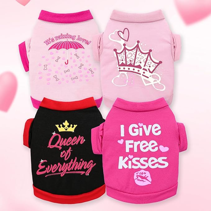 4 Pieces Dog Clothes for Small Dogs Girl Spring Summer Puppy Shirts Cute Soft Pet T-Shirt Cat Outfit for Pets Teacup Chihuahua Yorkie Clothing,XX-Small