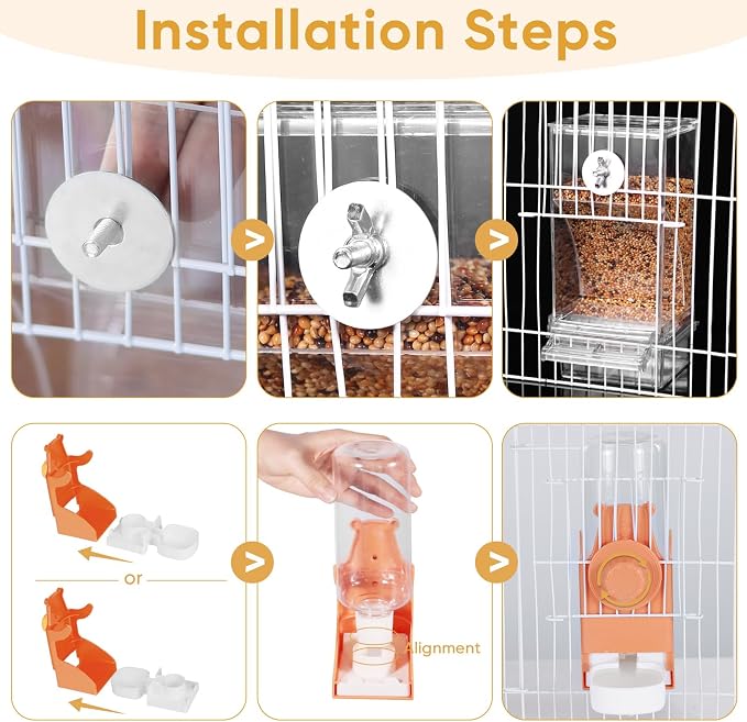 Kenond No Mess Bird Feeders Water Dispenser Set,Automatic Feeders for Cage | Automatic Parrot Feeder Cage Accessories, Clear Seed Container Food Drinker for Cage, for Cockatiel Lovebirds Budgies Canary
