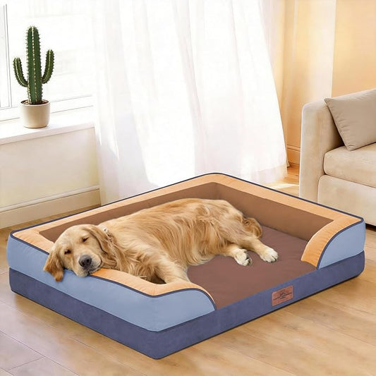 Comfort Expression Orthopedic Dog Bed for Large Dogs 36x27 Inch, Waterproof Egg Crate Foam Large Pet Bed with Removable Bolsters, Dog Couch with Washable Cover & Non-Slip Bottom, Honey Lavender