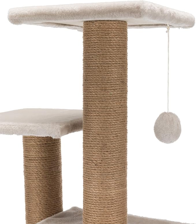 Trixie Valencia Scratching Post โ Cat Tower with Sisal Posts, Condo & Dangling Toy โ Compact Cat Furniture for Indoor Cats โ Gray, 17.3" x 13" x 28"