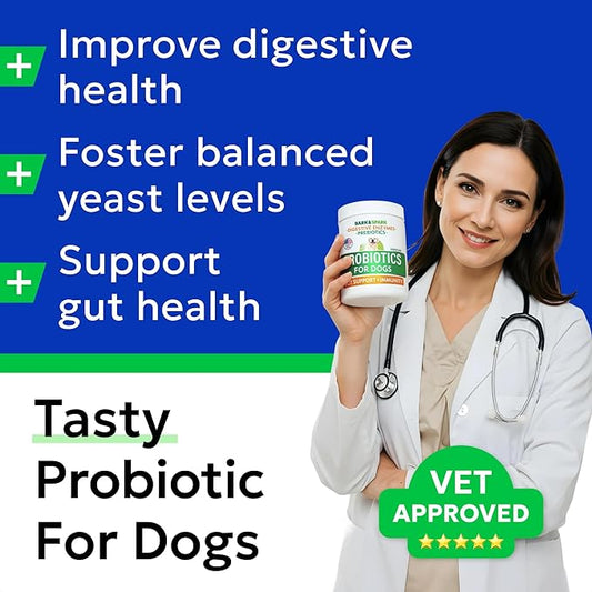 BARK&SPARK Probiotics for Dogs Digestive Health w/Enzymes - Diarrhea Gas Treatment Upset Stomach Relief - Allergy & Itchy Skin - Pet Dogs Probiotics - Digestion Supplement Treat (120Ct Chicken)