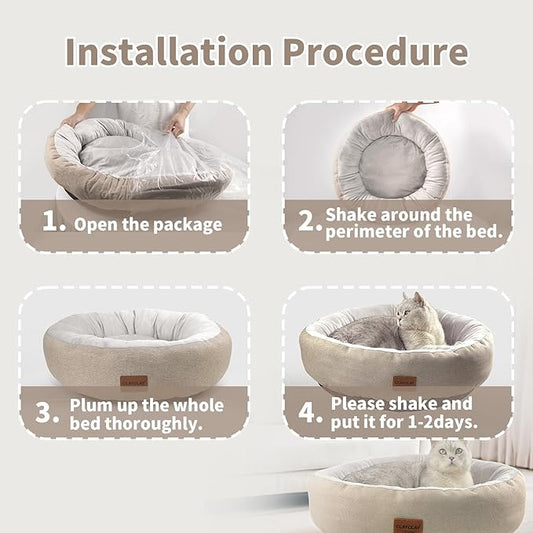 CLAYCLAY Cozy Round Cat Bed – Soft, Comfortable Cushion for Cats & Kittens – Non-Slip, Machine Washable, Plush Sleep Bed for Cats, Ideal for Resting & Napping up to 20lbs
