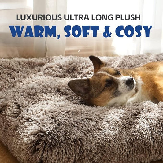 Dog Bed Crate Pad Plush Soft Pet Bed Calming Dog Crate Bed for Large Medium Small Dogs and Cats Washable Anti-Slip Kennel Crate Mats for Sleeping and Anti Anxiety XL