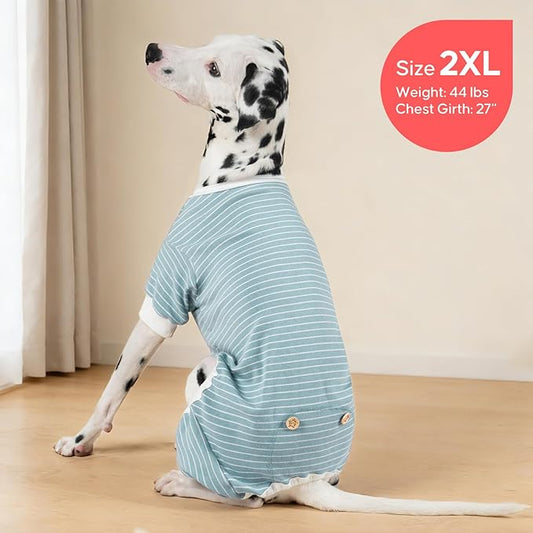KYEESE Dog Pajamas Striped Clothes Pet PJS Lightweight Doggie Jammies 4 Legs Outfit Soft Dog Pajamas Cozy Pet Clothes Onesie Comfortable PJS for Medium Dogs Doggie Onesie,Green Striped, XX-Large