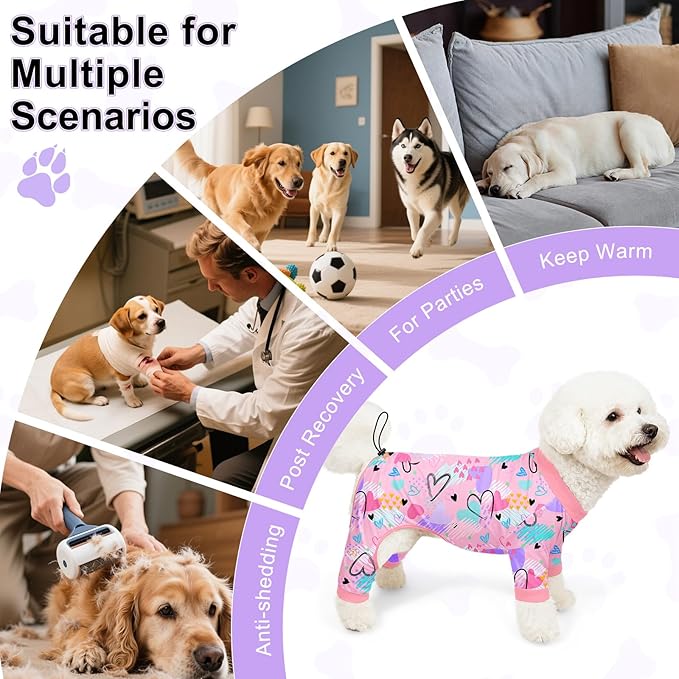 Bienbee Dog Pajamas, 4 Pack Dog Recovery Suit Shedding Suit Cute Soft Puppy Clothes Dogs Pjs Onesies Jammies Adjustable Breathable & Stretchy Clothes for Small Medium Large Dogs Girl Boy Puppy-M