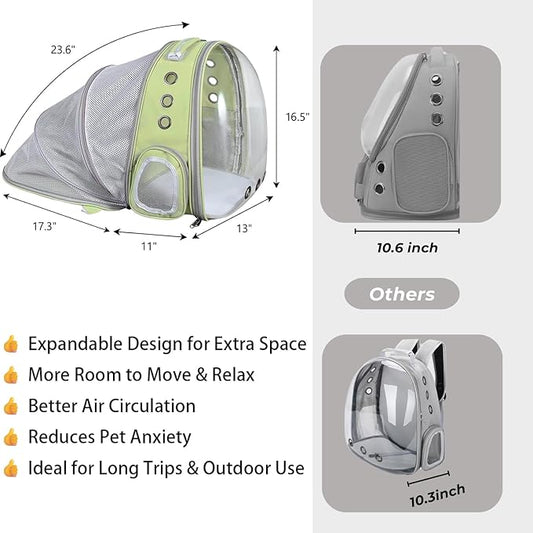 Pet Carrier Backpack Expandable for Cats and Small Dogs, Breathable Anti-Collapse Design, Airline Approved Travel Backpack for Hiking and Outdoor Use (Back Expandable-LightGreen)