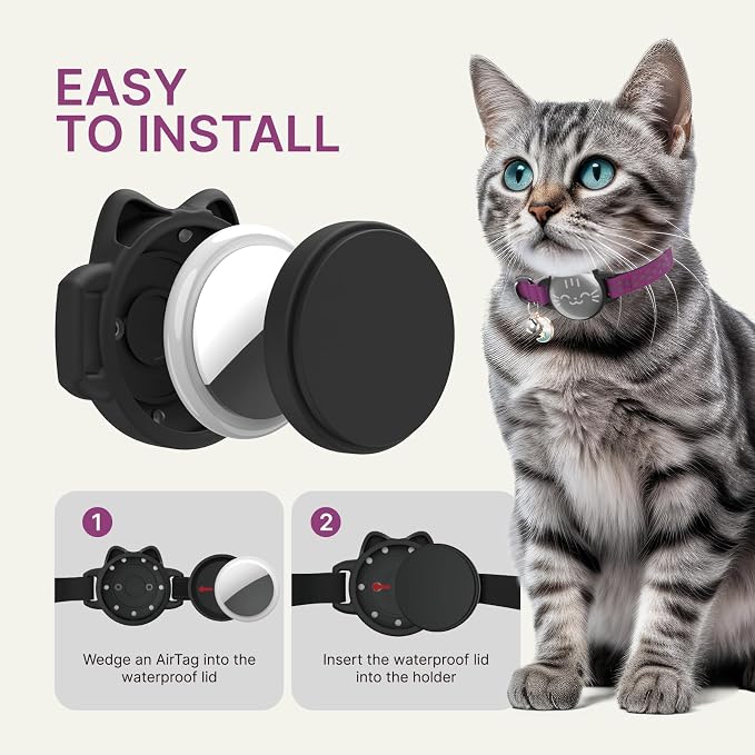 AirTag Cat Collar, Reflective Breakaway Collar, Hidden Holder with Bell | Compatible with Apple AirTag 1st & 2nd Gen, Lightweight Water-Resistant Strap for Cats, AirTag Not Included