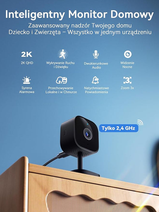 Outinput Indoor Security Camera, 2K WiFi Home Camera for Baby Monitor/Pet/Dog, Motion Detect, Night Vision, 2-Way Audio, Instant App Alerts, Cloud & Local Storage, Share to Family (Black)
