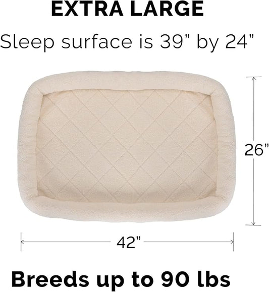 Furhaven Dog Bed for Large Dogs, 100% Washable, Sized to Fit Crates - Sherpa Fleece Bolster Crate Pad - Cream, Extra Large/XL