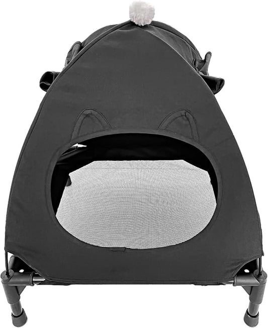 Pozico Elevated Pet Bed with Breathable Mesh for Small Cat and Dog, Raised Cooling Pet Cot for Puppy and Kitty, 18.9x18.9 inch (Black Bed with Canopy)