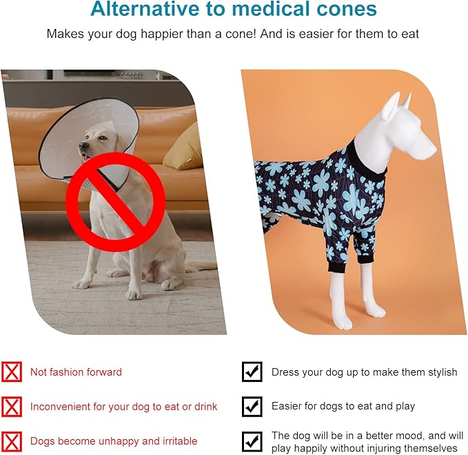 LovinPet Dog Pajamas Medium, Pet Anxiety Relief Shirt, Sun Protection Dog Onesie, Comfy Stretchy Fabric, Sage Print, Big Dog Surgery Recovery PJ's, Dog Party Apparel,Black 3XL