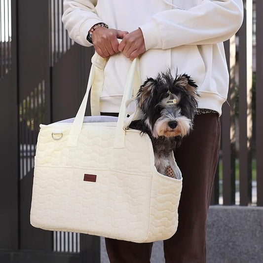 Small Dog Bag Puppy Purse Carrier for Adult Cat Rabbits Bunny Carriers Large Cat,with Multiple Pockets,Breathable Mesh,Traveling Pets Tote Picnic Outdoor 15lb (Beige2, Large)