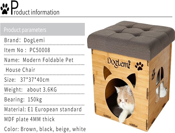 S-Lifeeling Pet Nest Cat Litter Foldable Functional High-Grade Wooden Cushion Pet Cat Small Dog House Bed Mat Cave and House Chair